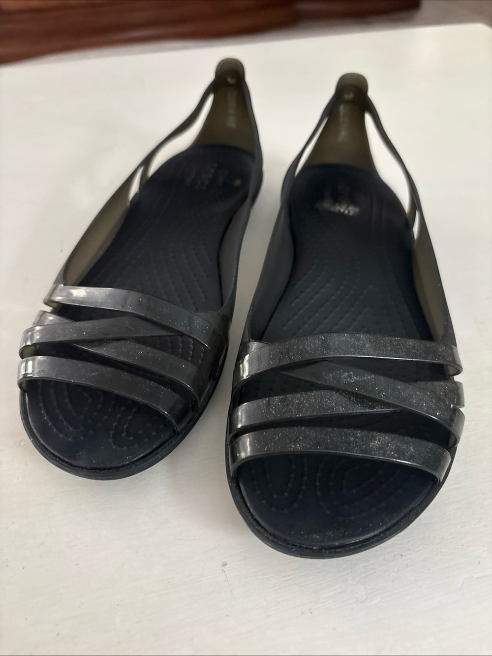 CROCS Women’s Black Jelly Slingback Flats - Comfortable Strappy Design Size 8